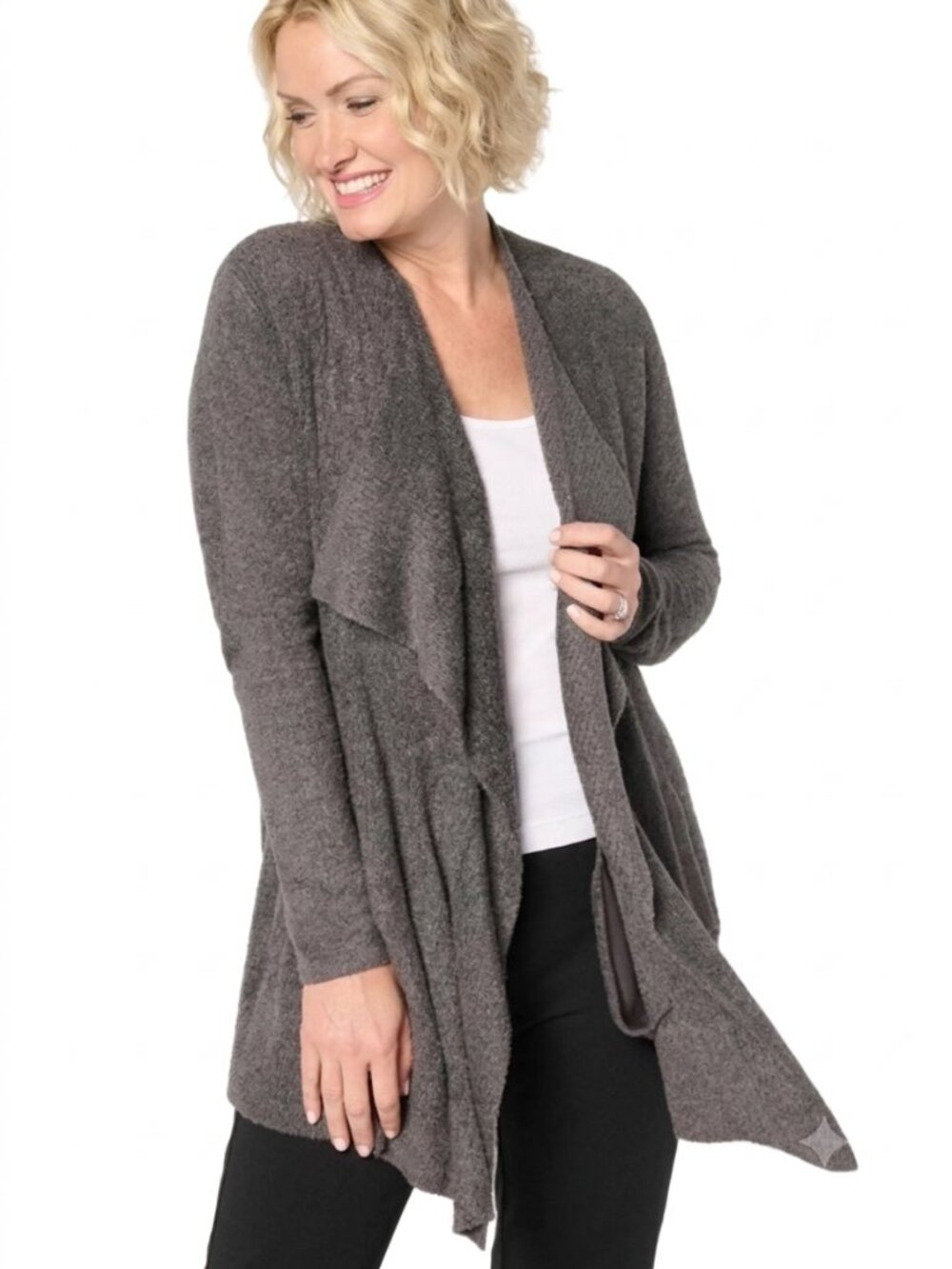Barefoot Dreams CozyChic Lite Ribbed Island Wrap Cardigan Plus 1X Carbon NWT